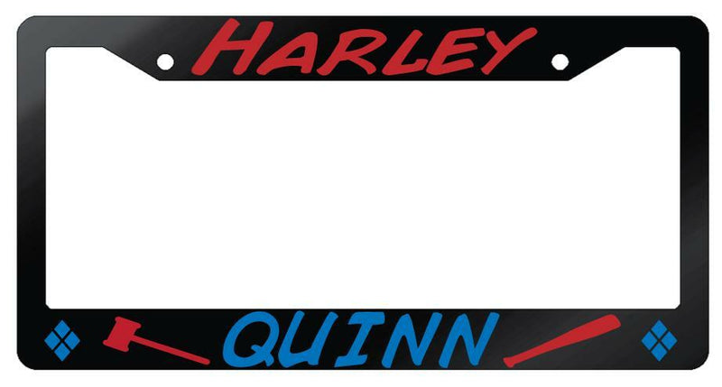 Harley Quinn (Hammer/Bat Blue&amp;Maroon) Glossy Black Plastic License Plate Frame  Mod-GRAPH9856236-6888