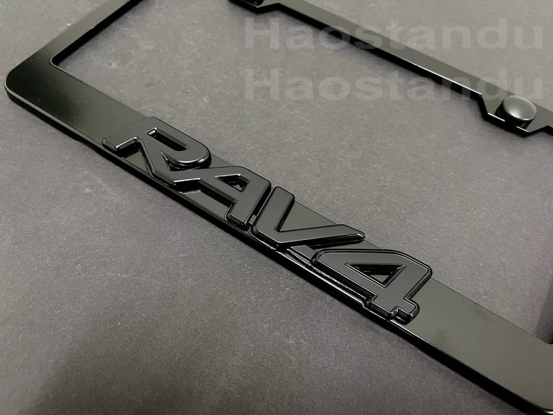 1x Black RAV4 3D Emblem Badge BLACK Stainless License Plate Frame RUST FREE+S.Cap