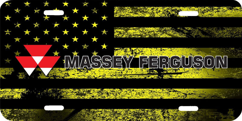 MASSEY FERGUSON TRACTOR LOGO YELLOW AMERICAN FLAG LICENSE PLATE CAR TAG .040 GA