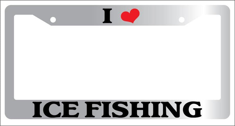 Chrome METAL License Plate Frame I HEART ICE FISHING Auto Accessory  Mod-GRAPH9856236-9215
