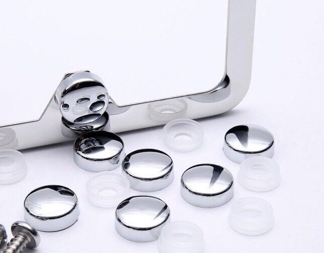 2PCS Stainless Steel 4 HOLE Polish Mirror License Plate Frame + Chrome Screw