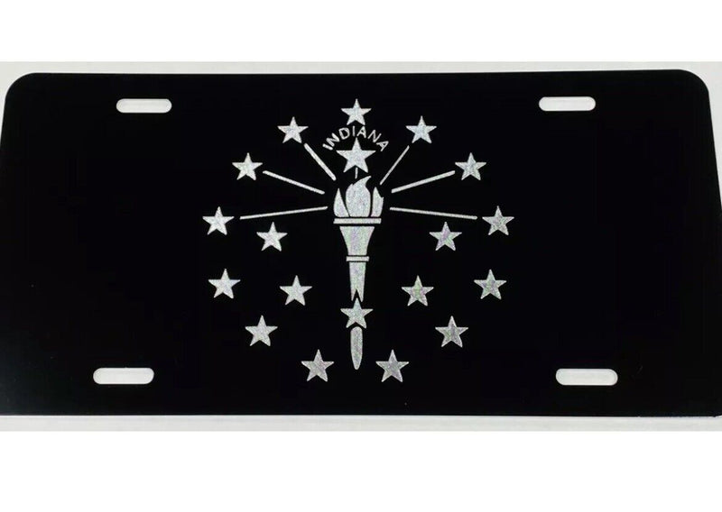 Indiana State Flag Diamond Etched Engraved License Plate Car Tag Great Gift