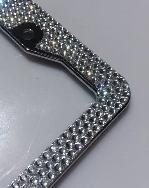 2x Metal License Plate Frame Bling Rhinestone Chrome Crystal Diamond