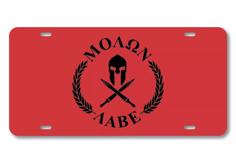 MOLON LABE BLOOD RED Vanity License Plate COME AND TAKE THEM GUNS & WEAPONS