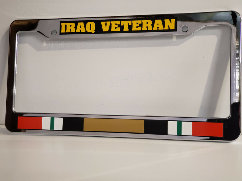 CHROME plastic IRAQ VETERAN war service ribbon medal war License Plate Frame