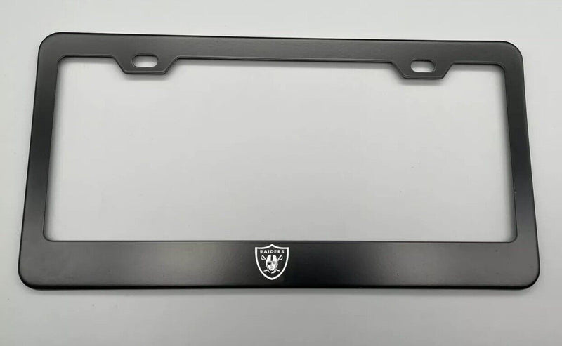 laser engraved Raiders BLACK Stainless Steel License Plate Frame