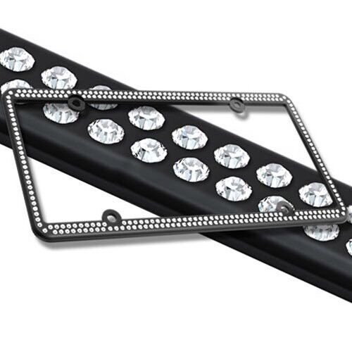 Swarovski Clear Crystal Bling license plate frame Inlay Black Frame+Screw Caps