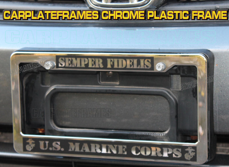 CHROME Plastic SEMPER FIDELIS US Marine Corps semper fi License Plate Frame