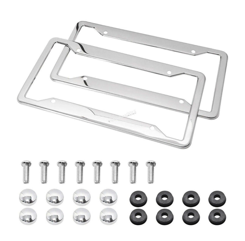 2x Stainless Steel License Plate Frame Holder Chrome Car Tag Cover US Universal