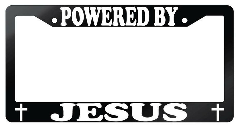 Powered By Jesus Glossy Black Plastic License Plate Frame  Mod-GRAPH9856236-7012