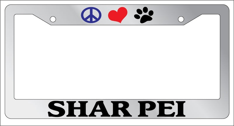 Chrome License Plate Frame Peace Love Paw Shar Pei Auto Accessory Novelty  Mod-GRAPH9856236-4896