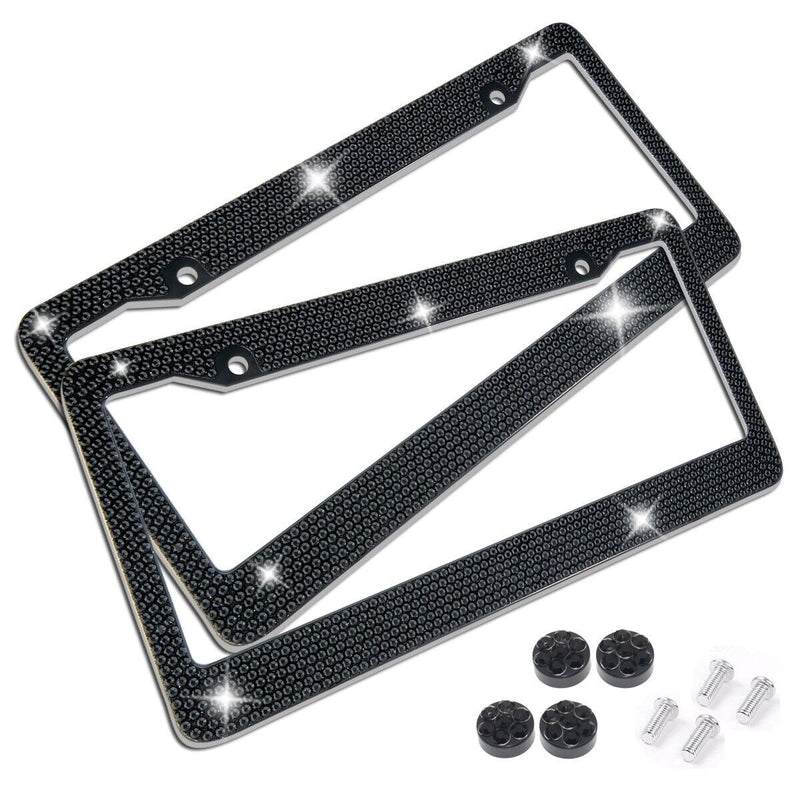 Black Diamond Bling Glitter Crystal Rhinestone Metal US Car License Plate Frame v3