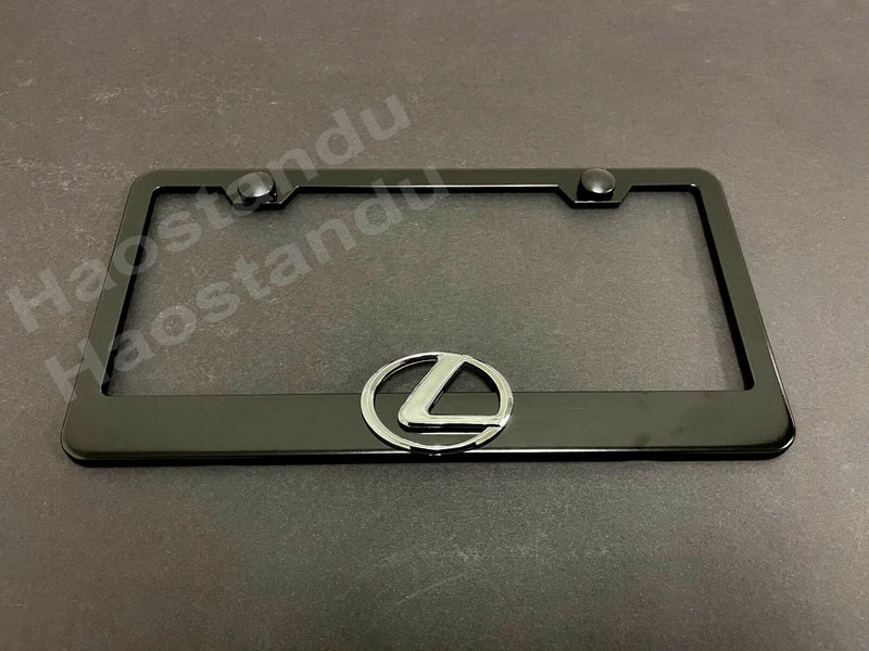 1x Lexus Logo 3D Emblem Badge BLACK Stainless License Plate Frame RUST FREE+SCap L