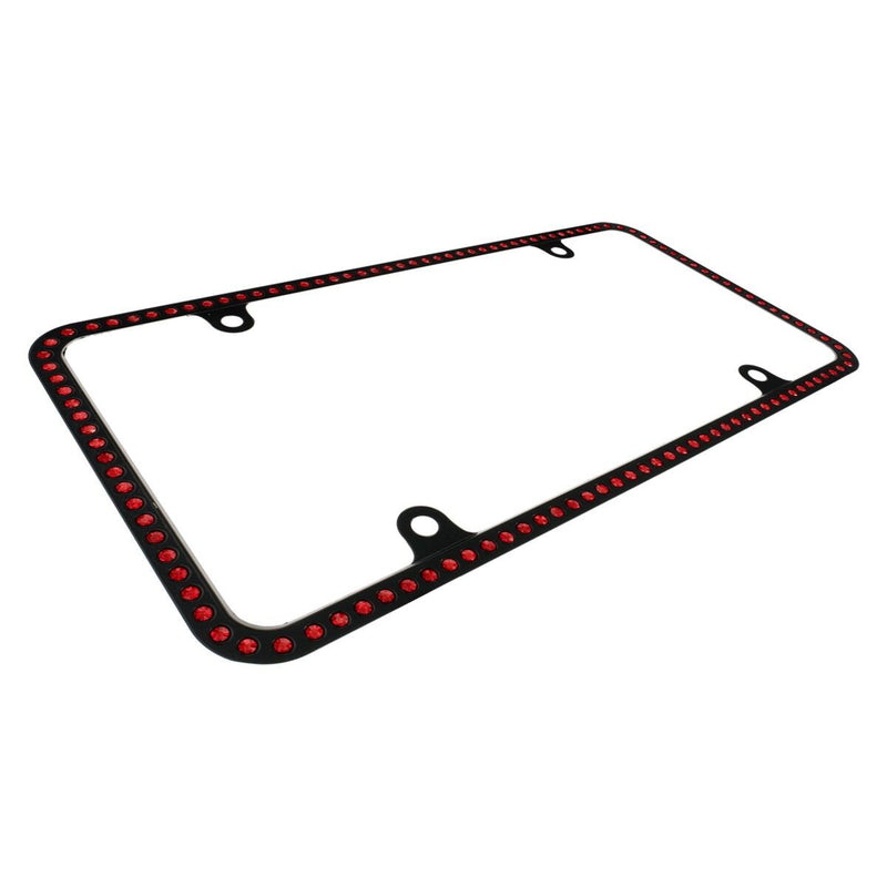Swarovski Red Crystal Bling Slim license plate frame Inlay Black Frame