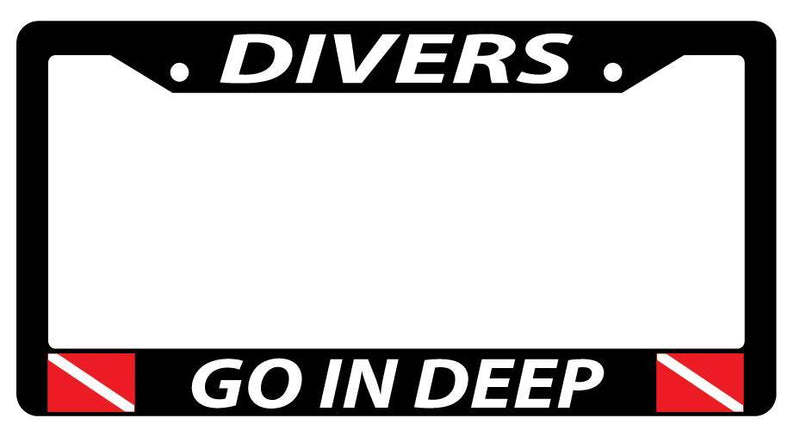 Black License Plate Frame DIVERS GO IN DEEP w/FLAGS Auto Accessory  Mod-GRAPH9856236-1103