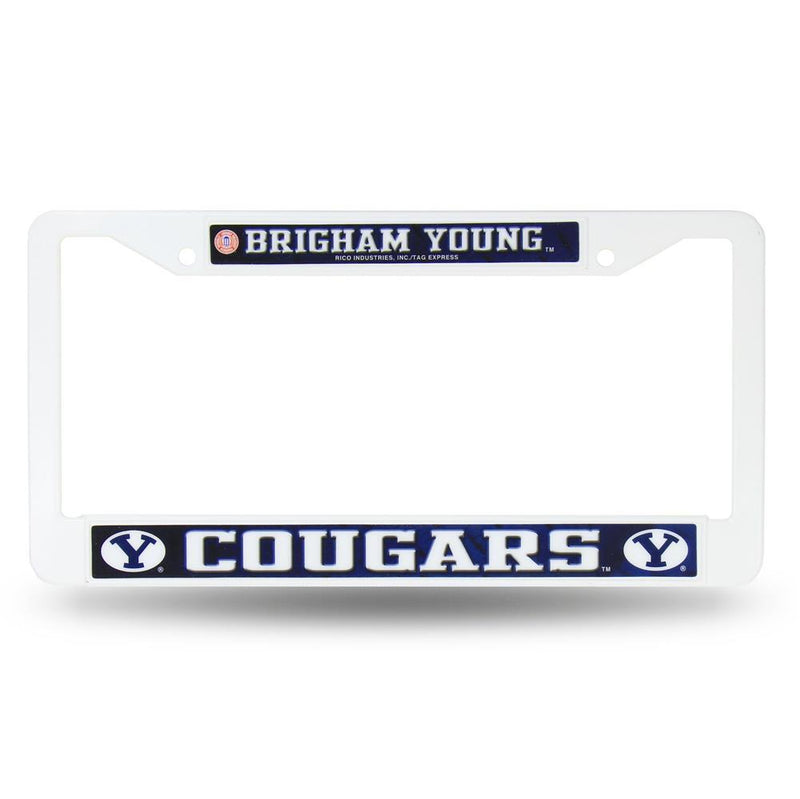 NCAA BYU Cougars White Plastic License Plate Frame