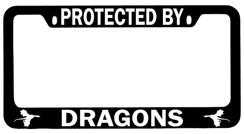 Protected By Dragons Black METAL License Plate Frame Auto  Mod-GRAPH9856236-7847