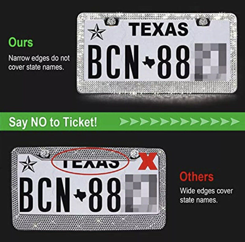 Rhinestone Unbreakable License Plate Frames Crystal Glitter Label Car BD