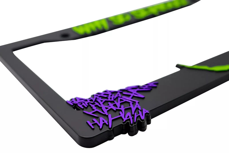 The Joker "Why So Serious" 3D Raised License Plate Frame (Lime Green and Purple)