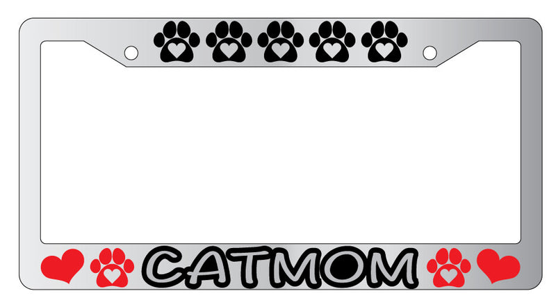 Cat Mom Heart Paws Design 2A Chrome METAL License Plate Frame  Mod-GRAPH9856236-9592