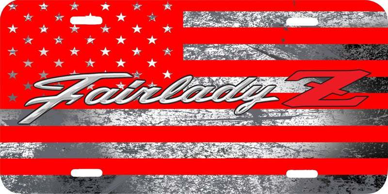 NISSAN FAIRLADY Z LOGO RED GRAY AMERICAN FLAG VEHICLE LICENSE PLATE CAR TAG