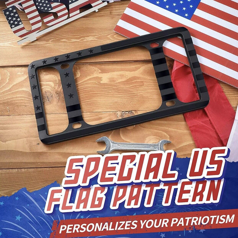 Aujen Silicone American Flag License Plate Frame 2 Packs, USA Flag License Plate