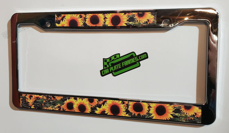 SUNFLOWERS CHROME PLASTIC FRAME PLATE HOLDER TAG BRACKET License Plate Frame