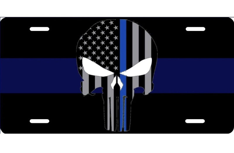 Punisher Back the Blue License Plate New Car Tag Metal Black - USA