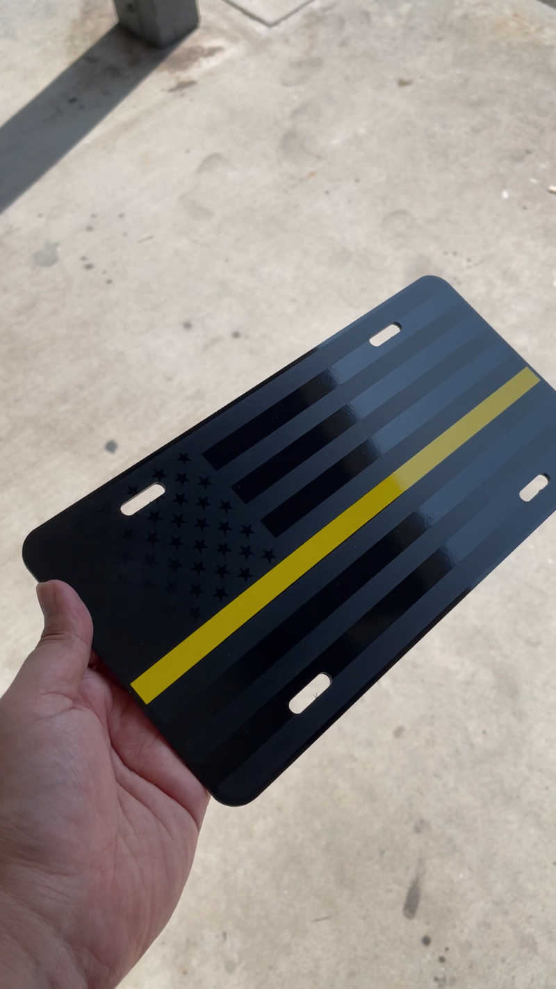 Dispatcher Thin Yellow Line American Flag License Plate 1/8" Black Tactical