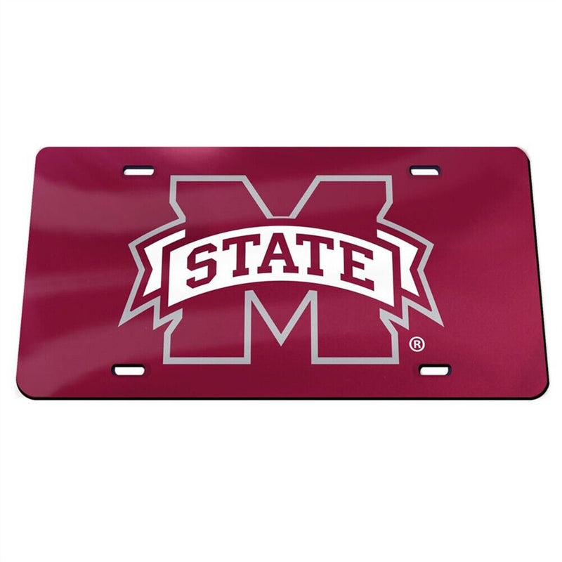 NCAA Mississippi State Bulldogs Inlaid Acrylic License Plate - Red Mirror Background