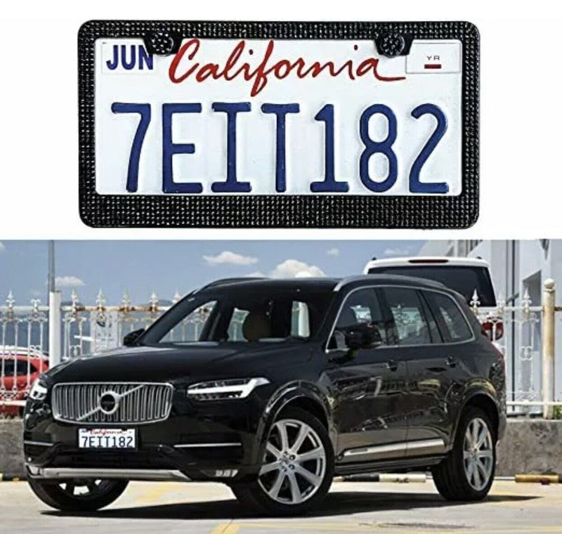 2 LUXURY Made with SWAROVSKI CRYSTAL Metal License Plate Frame Cap Diamond Black