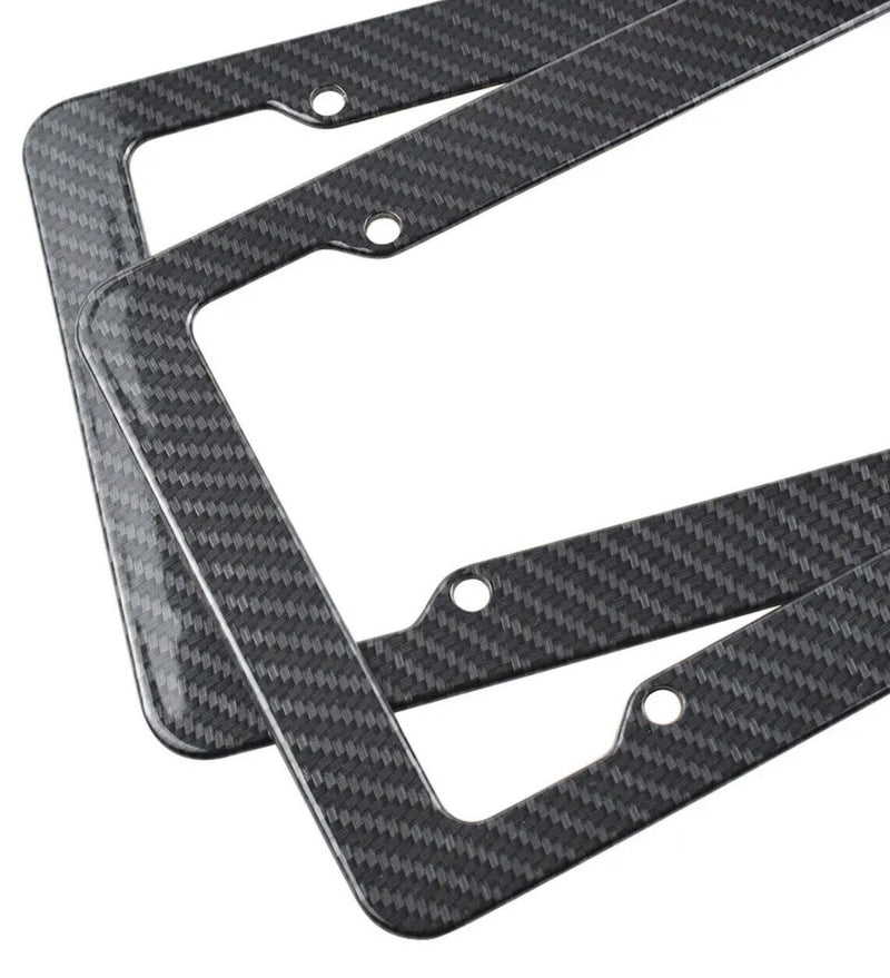 2pcs Auto Car Carbon Fiber Print License Plate Holder Frame Universal Black Set