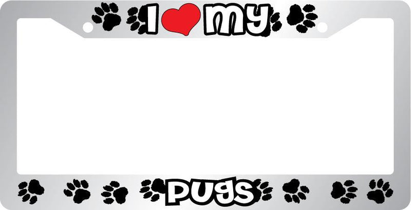 Chrome License Plate Frame I Heart My Pugs Auto Accessory Peticular  Mod-GRAPH9856236-6855