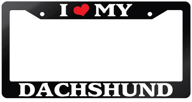 Glossy Black License Plate Frame I HEART MY DACHSUND Auto Accessory  Mod-GRAPH9856236-7517