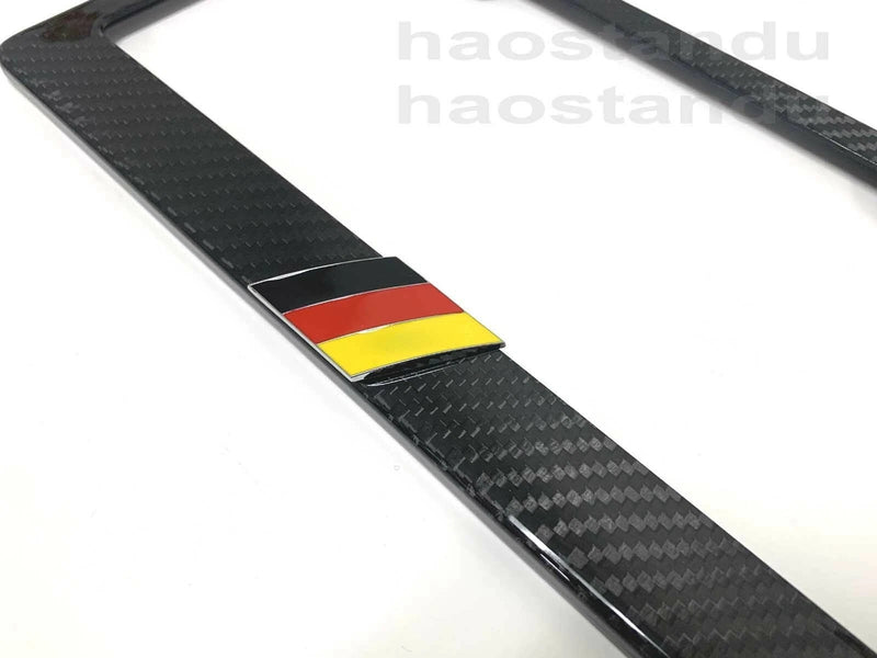 1x German Flag 3D Emblem Real TwillWeave CARBON FIBER License Frame ForPorsche MBZ