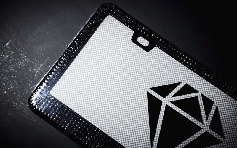 Bling Rhinestones License Plate Metal Frame Sparkling Black Crystal Diamond