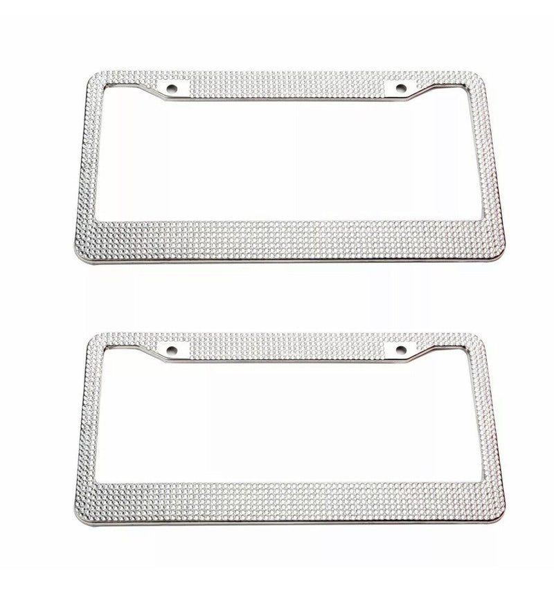 2Pcs Bling Metal License Plate Frame Diamond Sparkling Rhinestone Crystal