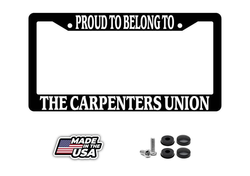 Black License Plate Frame Proud To Belong To The Carpenters Union Auto Accessory
