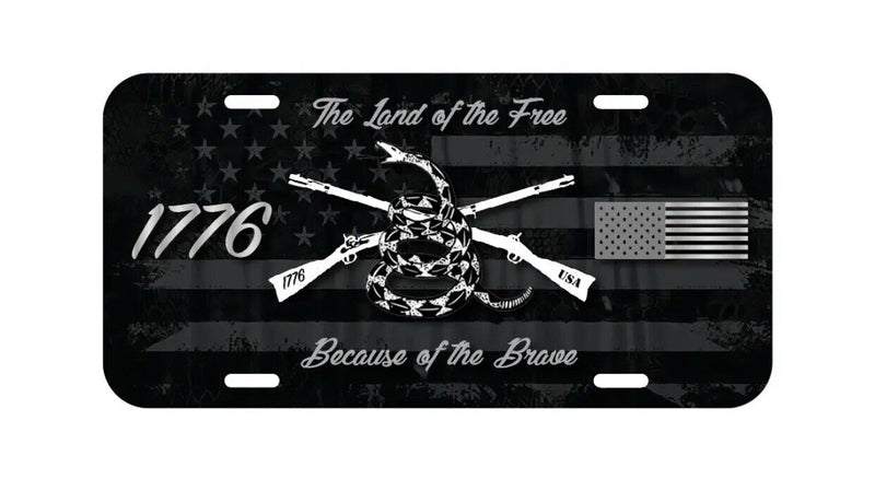 LAND OF FREE & BRAVE 1776 USA US FLAG Patriot Vehicle License Plate Auto Car Tag