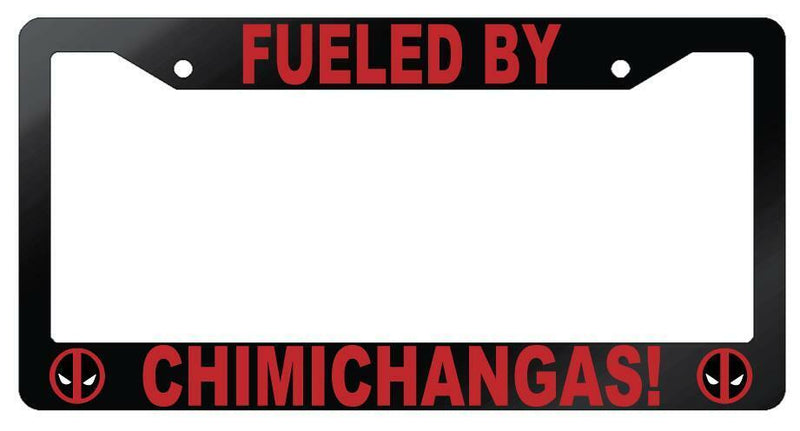 Fueled By Chimichangas Glossy Black Plastic License Plate Frame For Deadpool  Mod-GRAPH9856236-7185