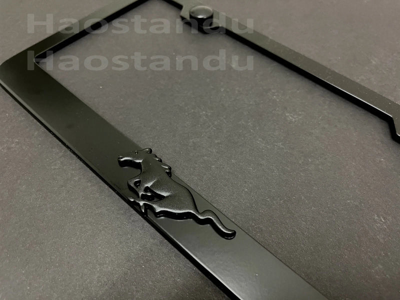 1x (Black) PONY 3D Emblem BLACK Stainless License Plate Frame