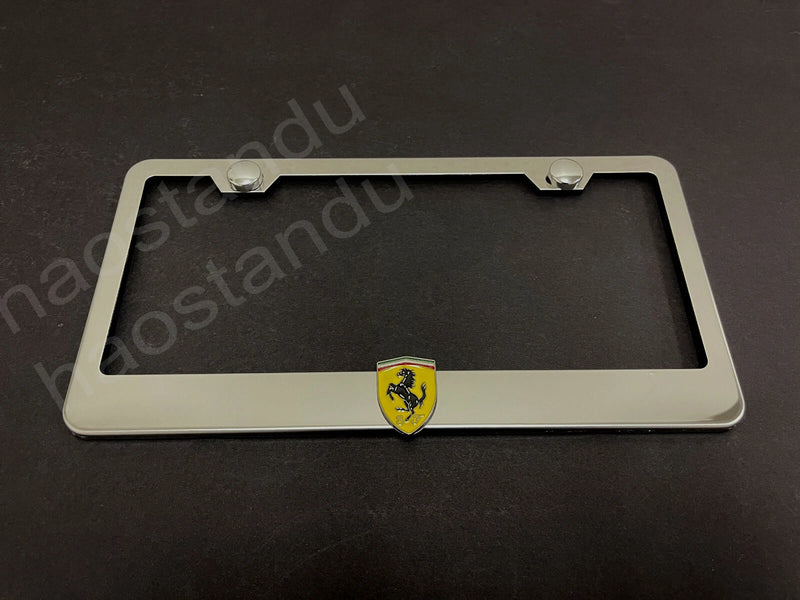 1x Ferrari Scuderia Shield 3D Emblem STAINLESS STEEL Chrome License Plate Frame