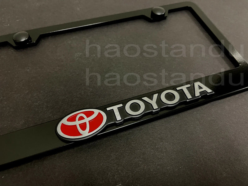 1x Toyota W/Logo 3D Emblem Badge BLACK Stainless License Plate Frame RUST FREE