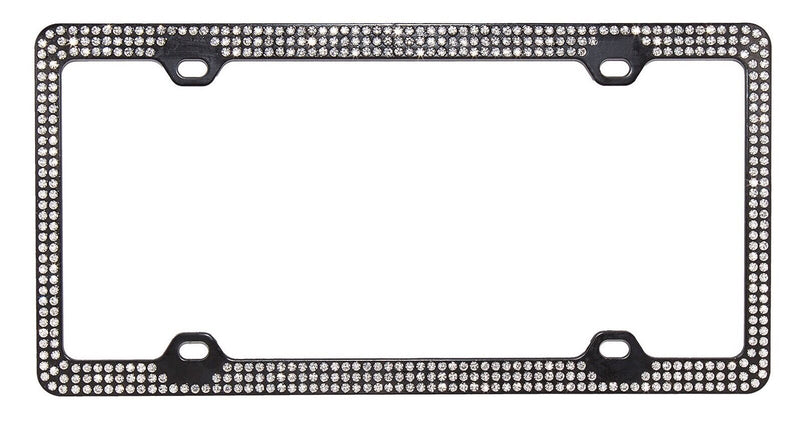 3Row Inset Crystal Rhinestone on Black License Plate Frame w/ Swarovski Elements
