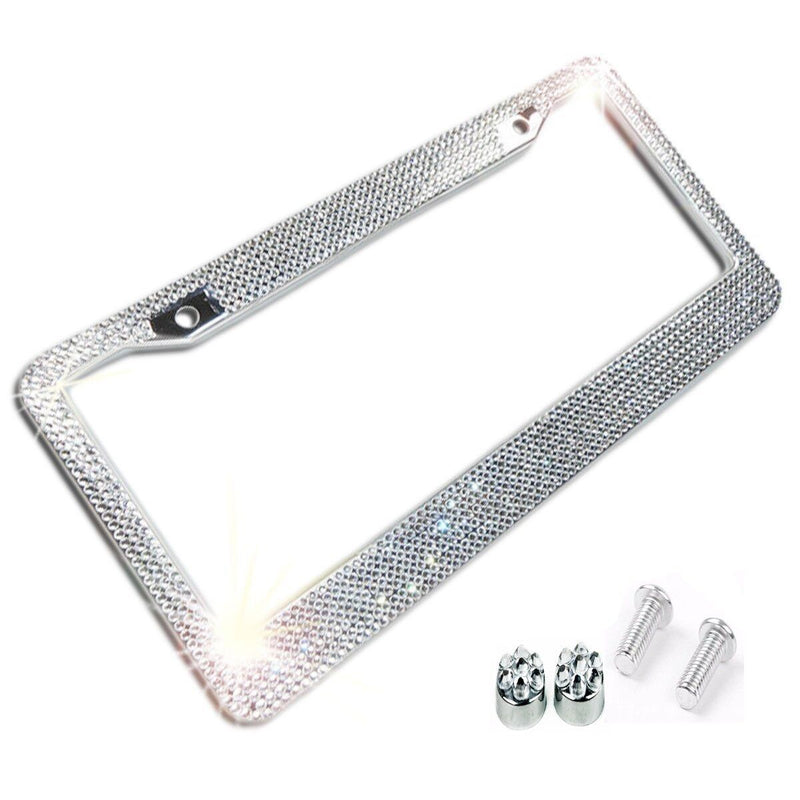Metal License Plate Frame Bling Rhine Stones Chrome Crystal Diamond