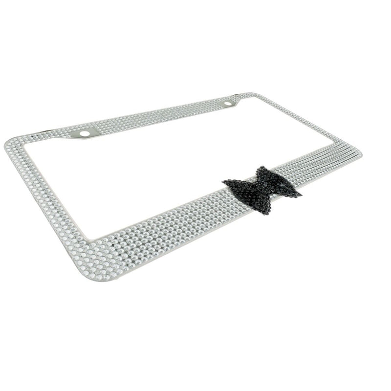 Clear 7 Rows Bling Diamond Crystal License Plate Frame With Black Bow Tie