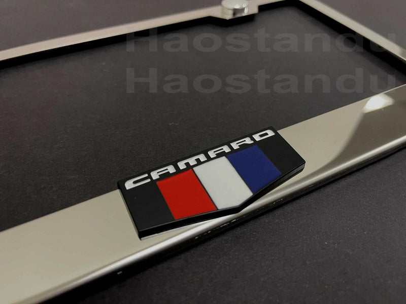 1x Black Camaro SIX Logo 3D Emblem STAINLESS STEEL License Plate Frame RUST FREE