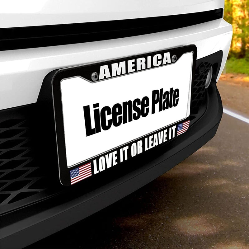 America Love It Or Leave It USA Flag Black Stainless Steel License Plate Frame