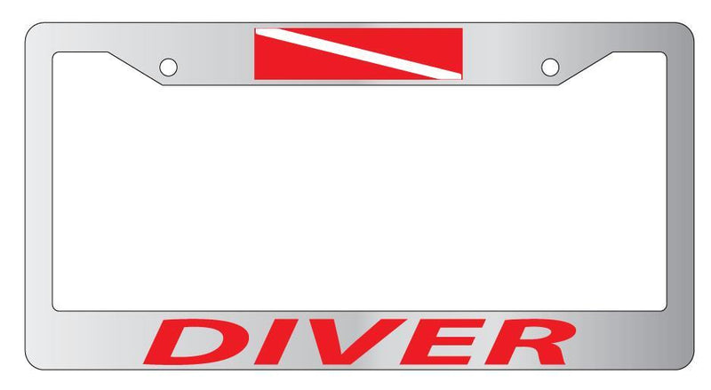 Chrome License Plate Frame DIVER (RED) w/FLAG LOGO Auto Accessory  Mod-GRAPH9856236-4361