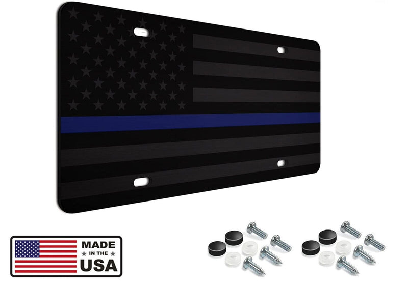 Tactical Thin Blue line American Flag License Plate Matte Black USA Graphics